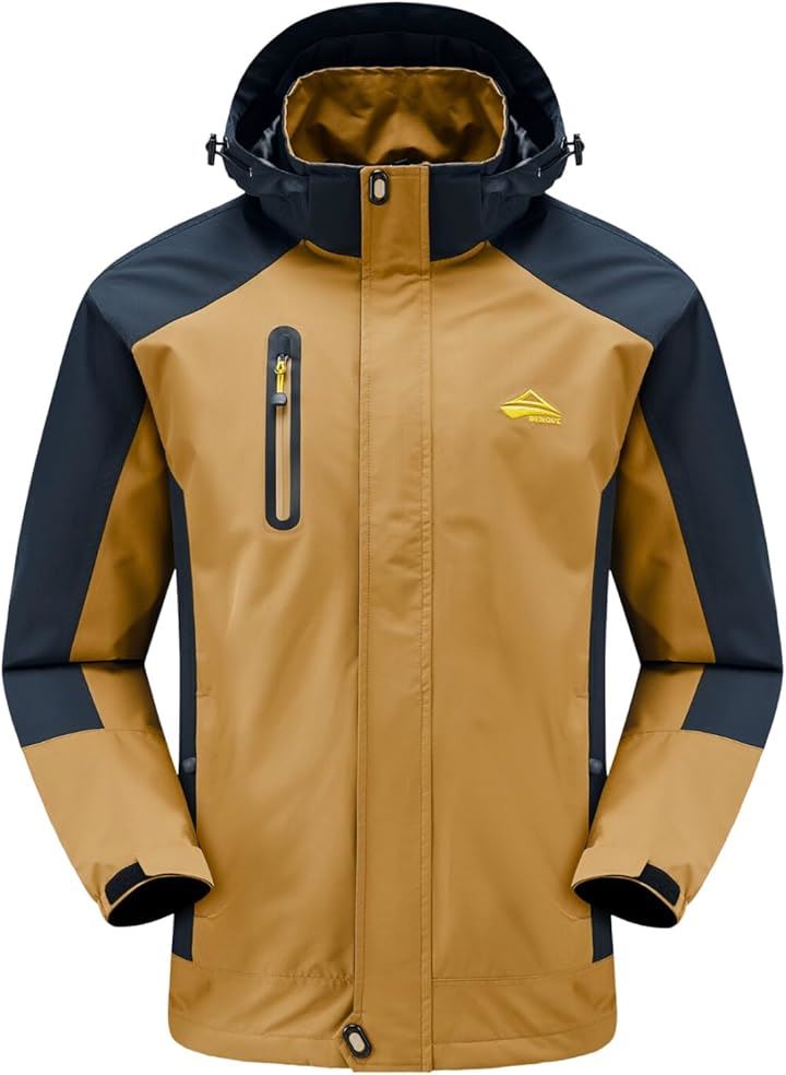 雨風に強い アウトドアジャケット メンズ 登山ウェア 防水 登山服 ウインドブレーカー マウンテンジャケット 防風 撥水(ブラウン, L)