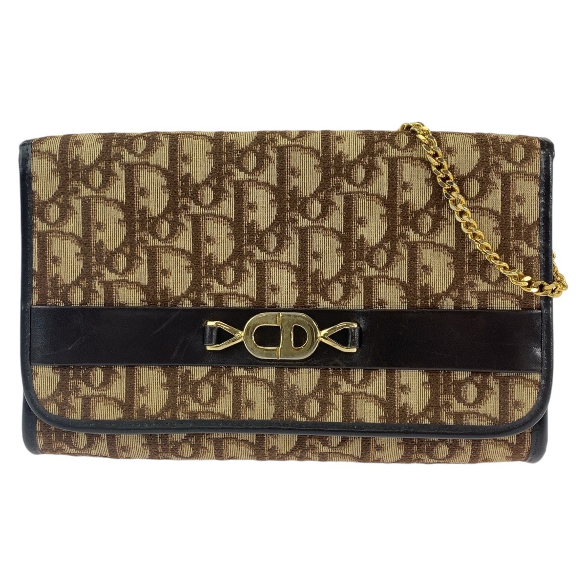 ヴィンテージ トロッター ブラウン ベージュ ゴールド金具 キャンバス/レザー ショルダーバッグ チェーンショルダーバッグ レディース 408643