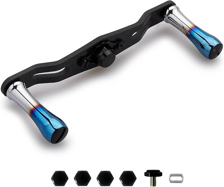 リール ハンドル 1.5K炭素布 カーボン 11mm ノブ 搭載 シマノ ダイワ アブ 通用 ベイトリール 63(V2.0 - 95mm - ブラック)