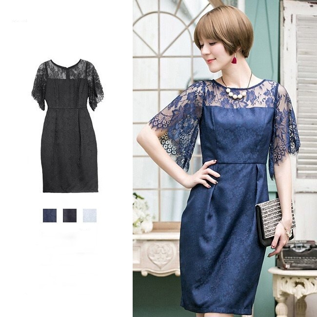 結婚式 ワンピース ドレス パーティードレス ミニワンピース レース レースワンピース 大きいサイズ