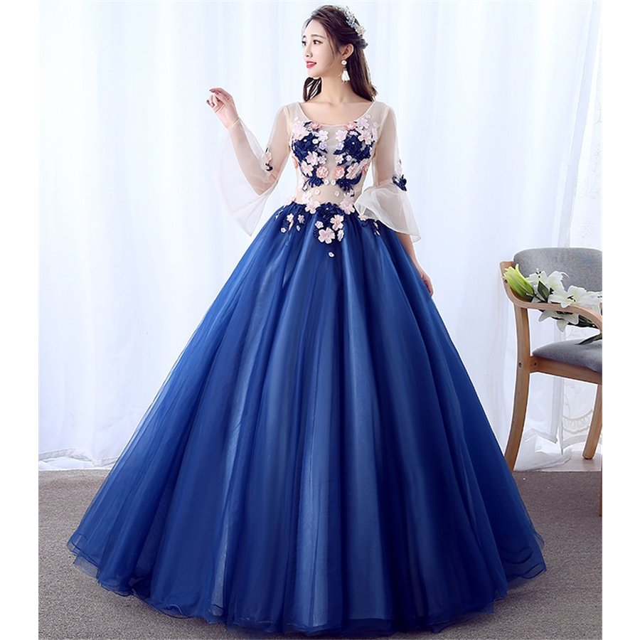 パーティードレス カラードレス 演奏会 ロング 安い 結婚式 イブニングドレス 二次会 フォーマルドレス 発表会 花嫁 aラインドレス 紺色