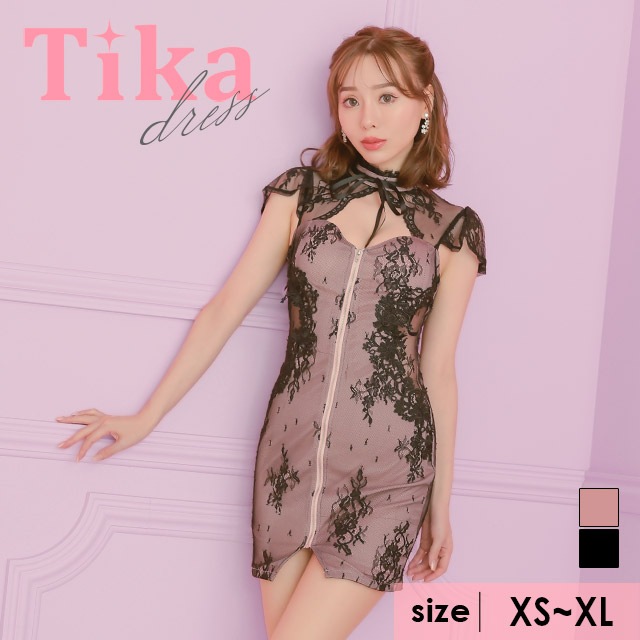 キャバドレス リボン 花柄 レース タイト ジップ 膝丈 半袖 ミニドレス 大きいサイズ xl ピンク ブラック 黒 大人 ミニ キャバワンピ セクシー キャバ嬢 スナック キャバクラ ラウンジ