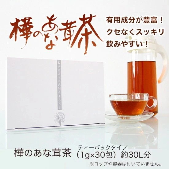 樺のあな茸茶（1g30包）天然カバノアナタケ100％ ティーバックタイプ チャーガ茶 カバノアナタケチャ 酵素　プラスケア ミネラル 食物繊維 国産 無添加 ノンカフェイン 健康茶　お茶チャーガ