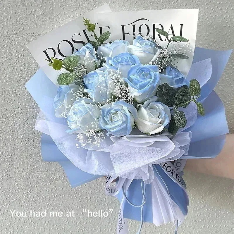 【20点セット】【急速出荷】【メガ割】追加 砕いたアイス ブルー ソープ フラワー 完成したブーケ バラの花 ギフト バッグ バレンタインデー サプライズ ギフト ソープ フラワー ガールフレンドへ2