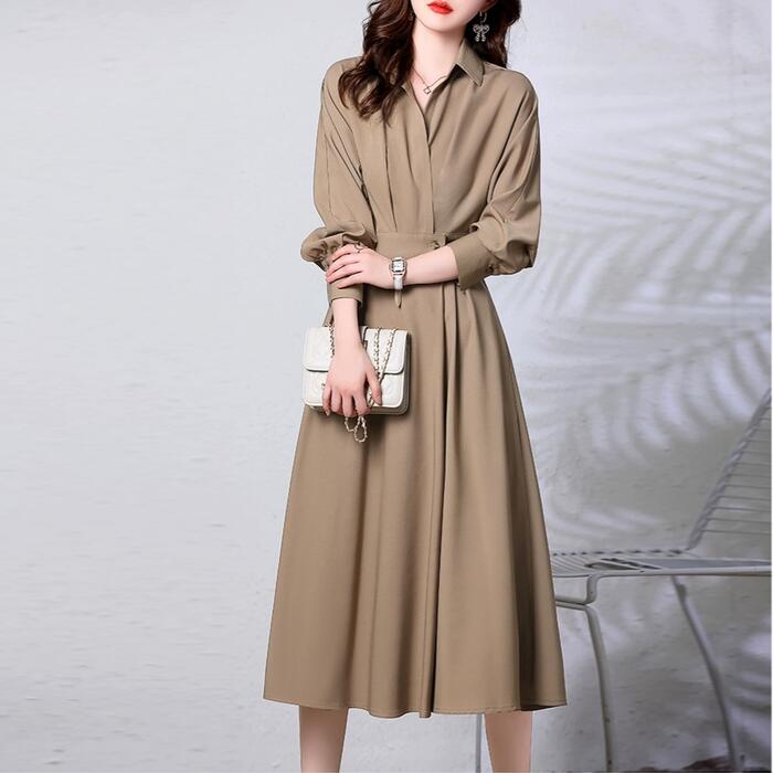 袖コンシャス ワンピース ドレス シャツワンピ 袖あり レディース カシュクール エレガント きれいめ カジュアル ミモレ丈 長袖 大人 可愛い フェミニン シンプル ハイウエスト ナチュラル ピンク