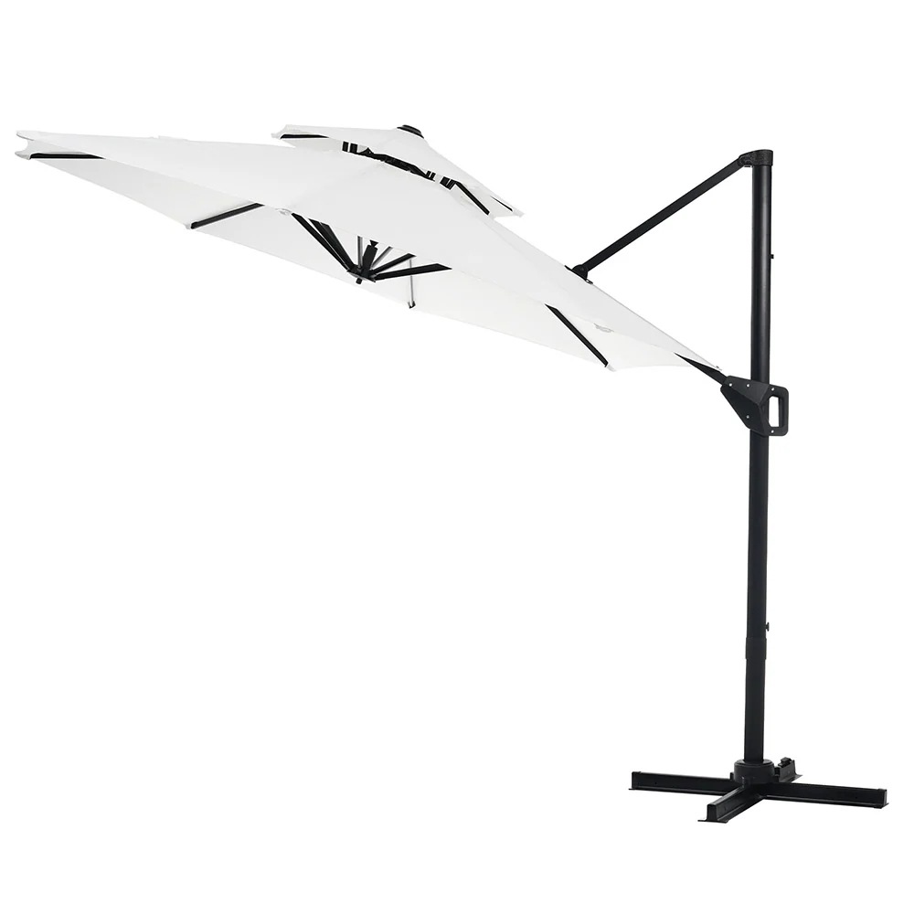 【ベージュ＋ベース付き】パラソル 直径300cm 30+UPF紫外線対策 角度調整 パラソルセット ベース パラソル ガーデンパラソル