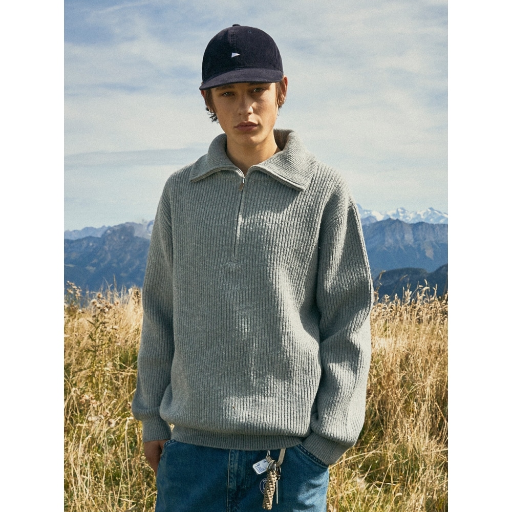 FLUKEフルークオーバーフィットボリュームハーフジップリブドニットFNT101 5color