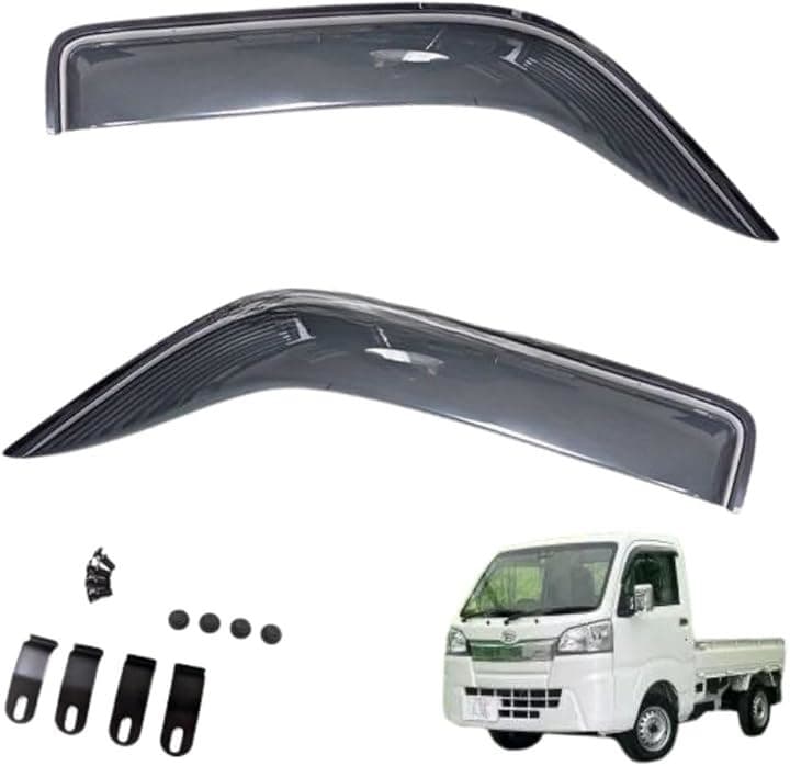 ドアバイザー ハイゼット トラック ジャンボ S500P S510P 系 ワイド スモーク 両面テープ 日除け 雨よけ FJ5456 軽トラ 社外品(ブラック スモーク)