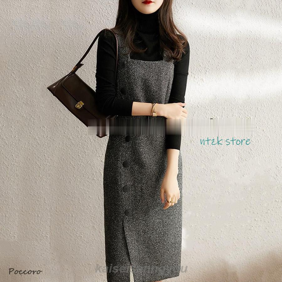 短納期 ワンピース 秋 冬 ワンピースきれいめ膝丈ワンピース 40代 スリットスカート サロペット ワンピ 1点ワンピース 春韓国 ファッション 結婚式 A