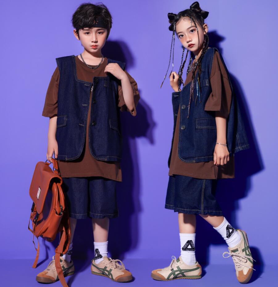hiphop チーム衣装 女の子 Ｔシャツ ストリート ダンスセットアップ 子供服 短パンツ ステージ舞台演出服 ベスト 練習着 子供ダンス衣装 応援団 上下3点セット キッズジャズ レッスンダンスウ