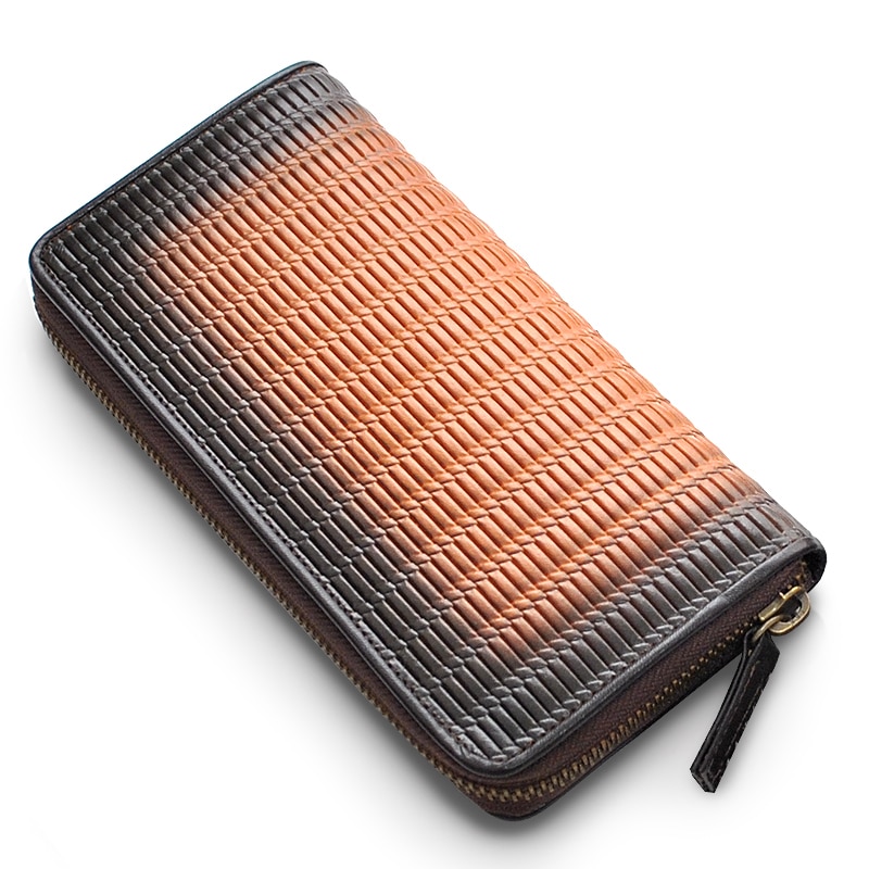 【新規OPEN】【期間限定セール】【激安】【新品未使用】牛革　和風メッシュ（畳）加工　グラデーション　男女兼用　日本製　ラウンドファスナーロングウォレット　WMG-RLW　キャメルグラデーション