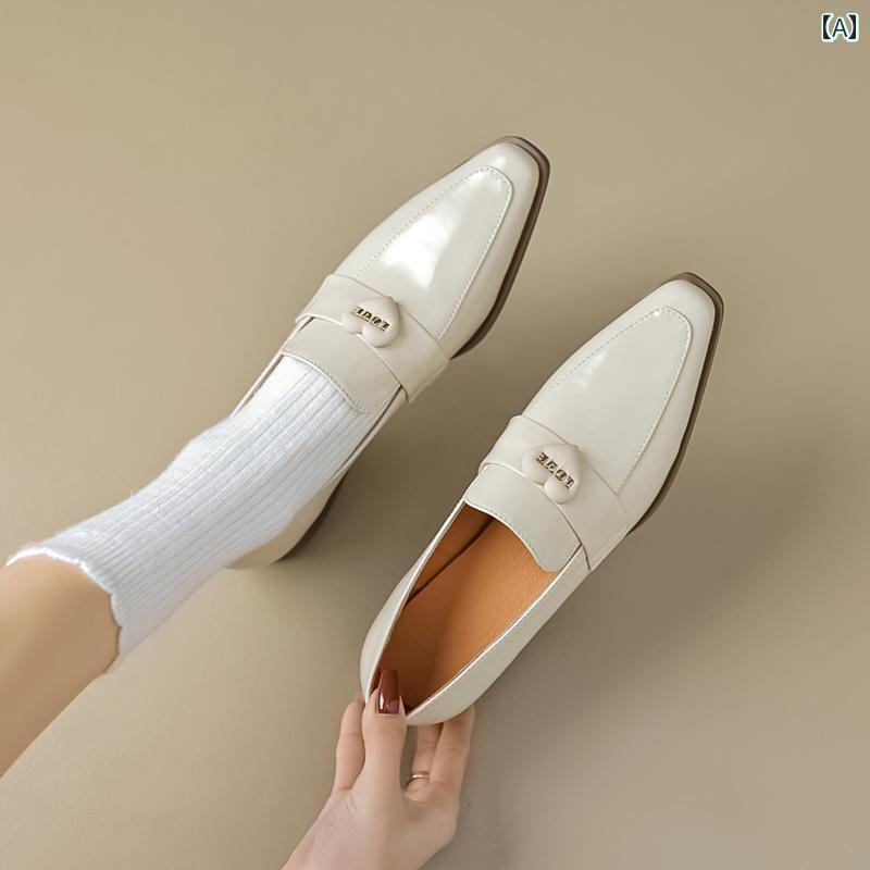 ローファー レディース 通勤 オフィス 仕事 フラット ポインテッドトゥ 女性 英国 スタイル 革 スリッポン シューズ 深口 ローヒール 革靴