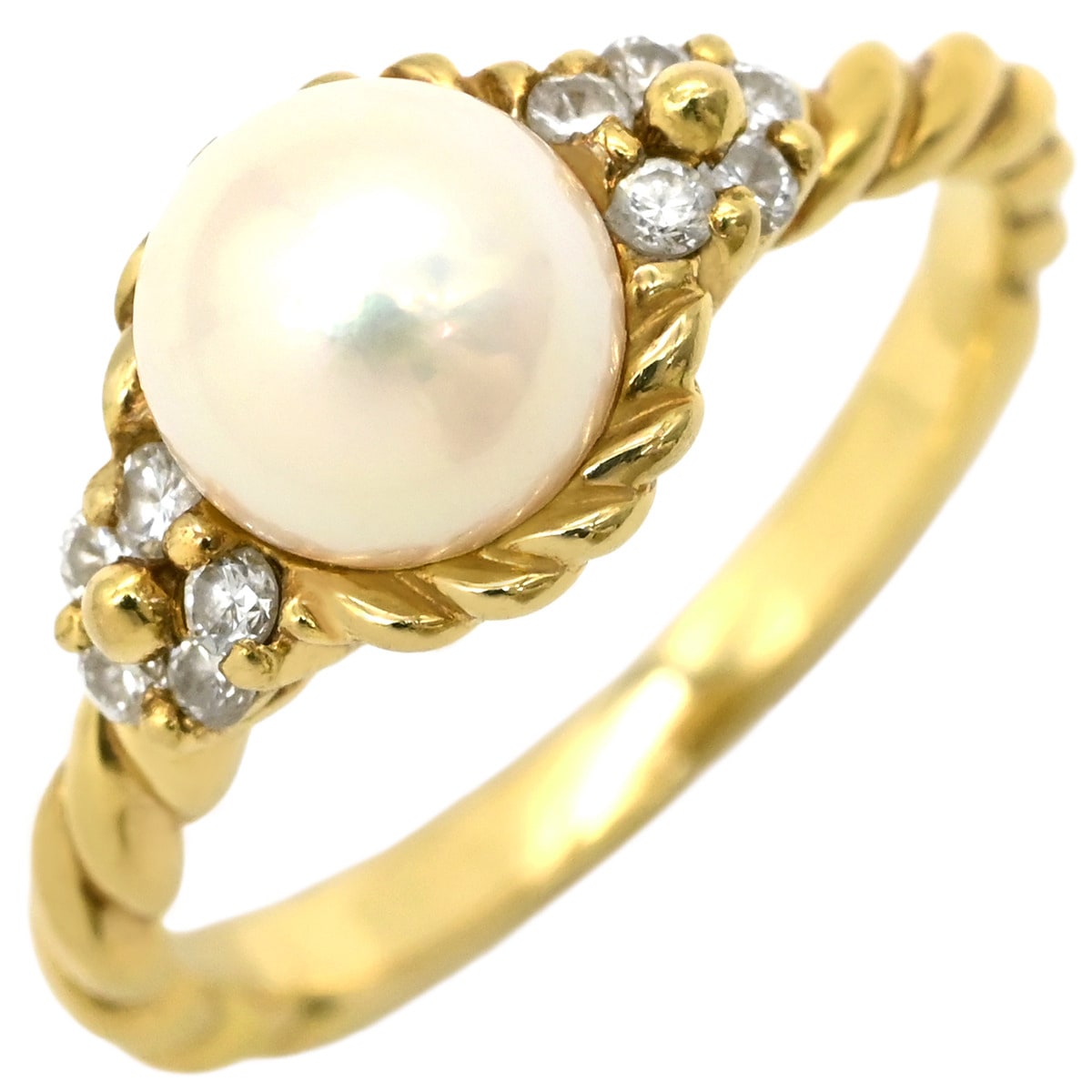ニナリッチ リング 指輪 パールツイストリング パールホワイト×イエローゴールド NINA RICCI アコヤ 真珠 メレダイヤ Au750 K18 YG 8号【中古】
