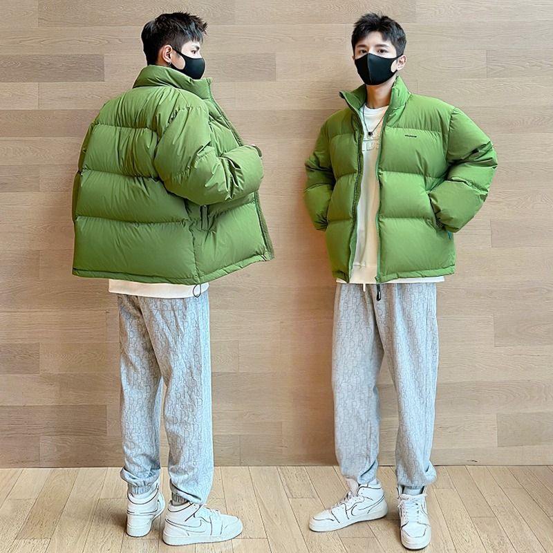 流行り ショート丈 ファッション グリーン 中綿ジャケット メンズ ゆったり 厚手 ダウンコート