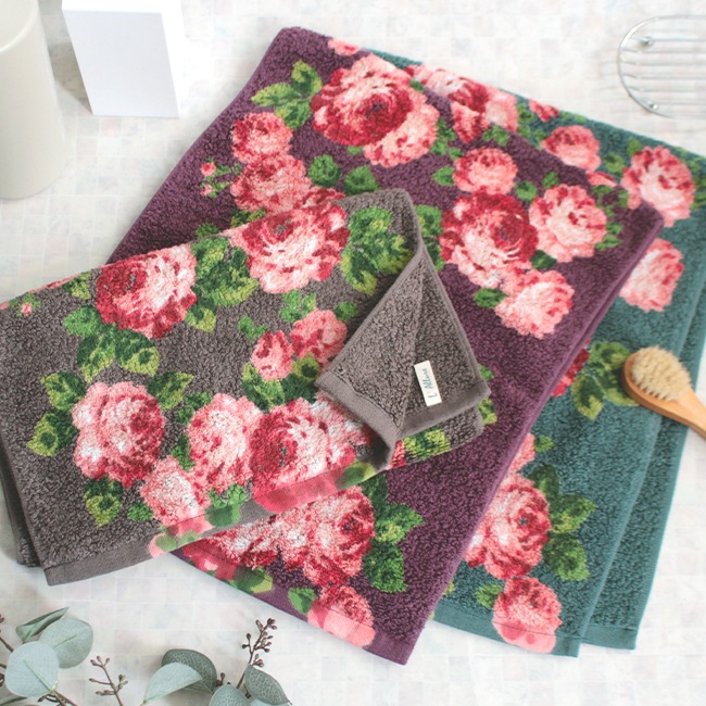 フェイスタオル 2枚セット 33×85cm ローズ カバーヤーン500 抜染プリント加工 綿 レーヨン 毛羽落ちが少ない おしゃれ 吸水 ふかふか 厚手 ふわふわ 高級感 贅沢 高密度 パイル 5,597円