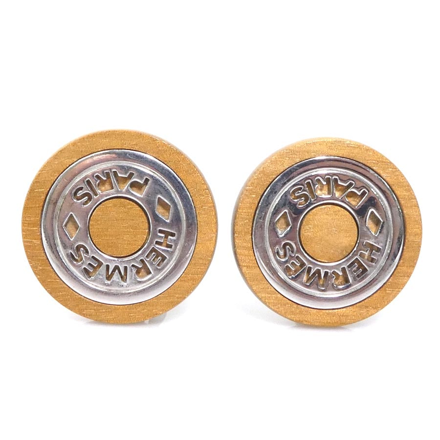 エルメス HERMES イヤリング BIJOUTERIE FANTAISIE ウッド/メタル ブラウン/シルバー レディース e60567g