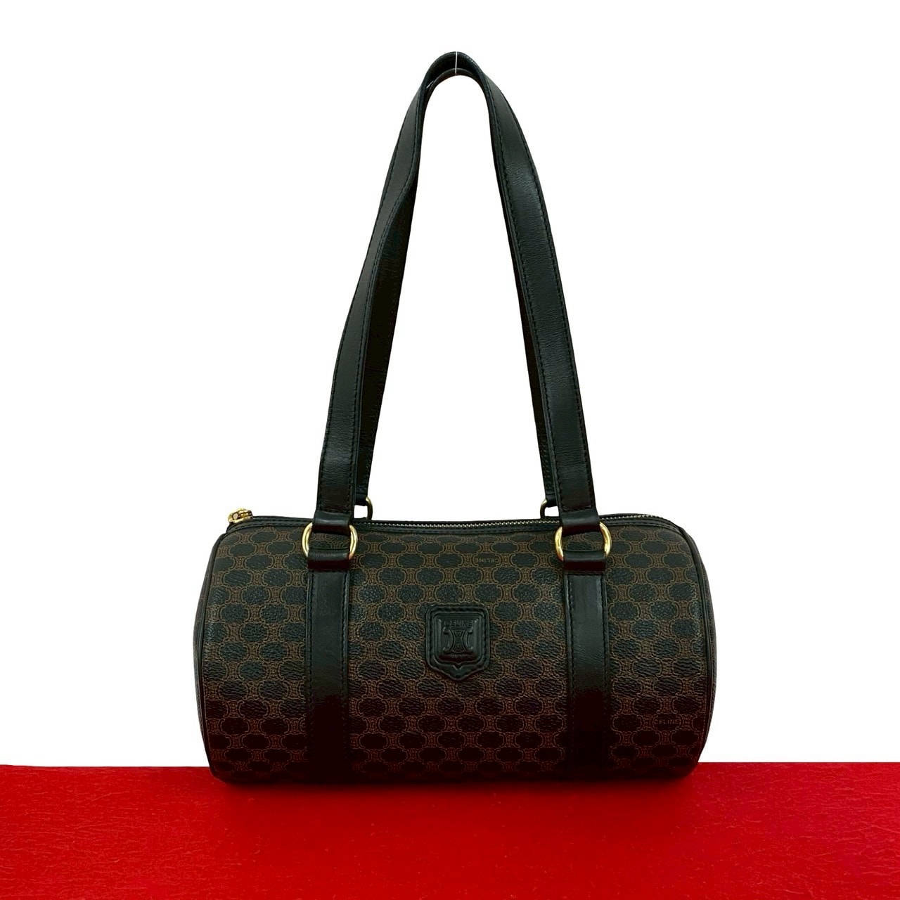 ヴィンテージ マカダム ブラゾン トリオンフ 柄ハンドバッグ レザー PVC ブラック 733-5