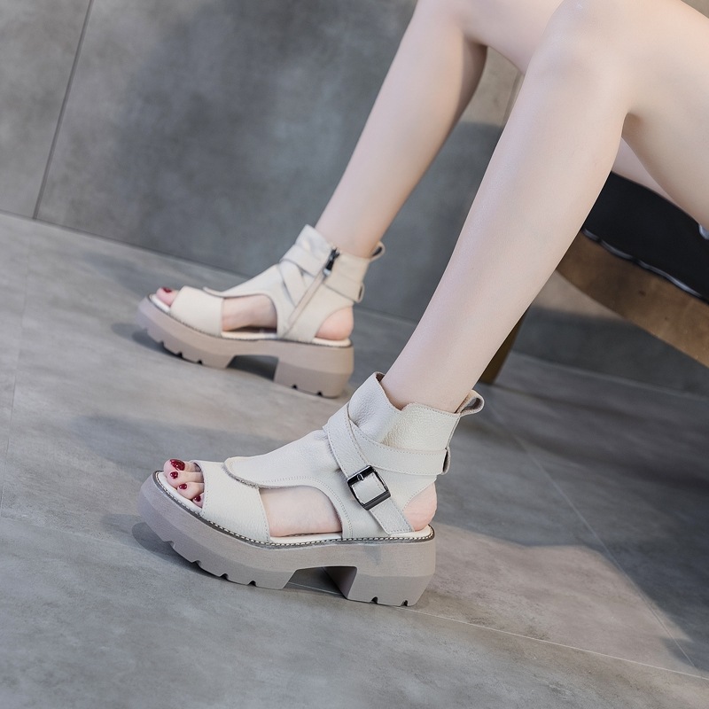 サンダル 本革 厚底 レディース ブーツサンダル サマーブーツ ストラップ 旅行 前あき 夏 歩きやすい 痛くない 疲れない サマーシューズ 柔らかい