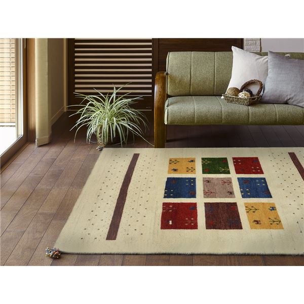 ラグマット 絨毯 約80×140cm マスタード ウール100％ 保温機能 調湿効果 オールシーズン対応 ギャッベ リビング