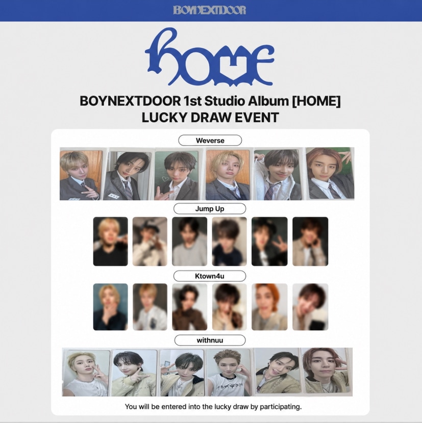 [現場訪問] BOYNEXTDOOR 1st Studio Album [HOME] LUCKY DRAW OT6 PHOTOCARD SET [only pc]