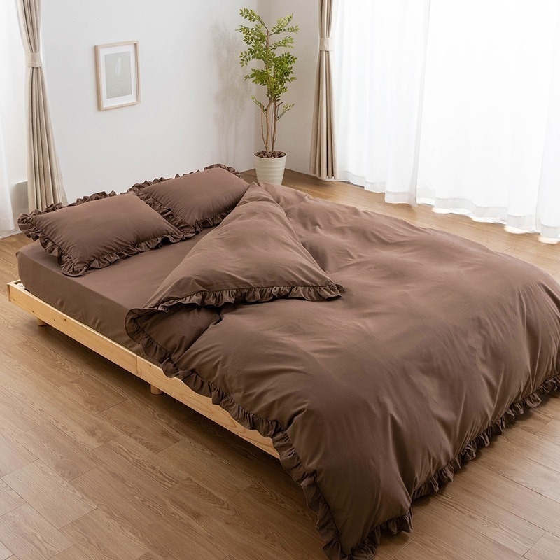 フリル付き布団カバーセット ダブル 4点セット 寝具 フリル付 掛布団カバー 枕カバー ボックスシーツ ピーチスキン加工 丸洗いOK オールシーズン