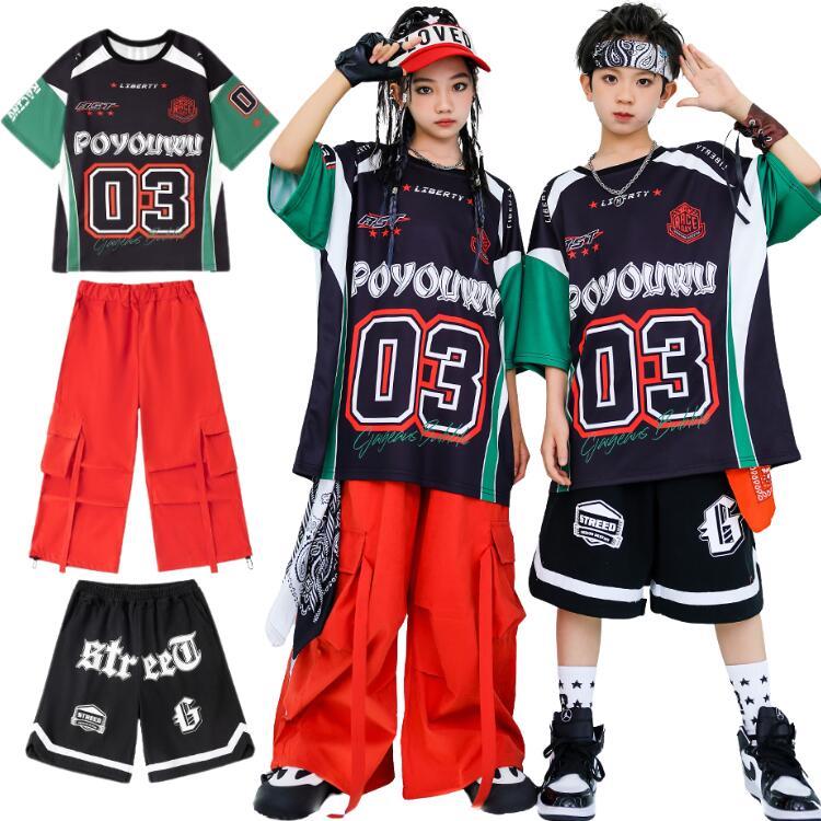 [新品入荷]ステージ衣装 tシャツ 派手 キッズ ダンス 衣装 セットアップ 子供服 ヒップホップ 衣装 レーシングスーツ 練習着 ダンス衣装 セットアップ 男の子 女の子 4,789円