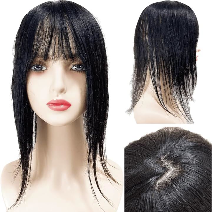 部分ウィッグ 人毛100% ヘアピース トップピース トップウィッグ トップカバー 白髪カバー 前髪ウィッグ 自然 部分カツラ 医療用 (ナチュラルブラック（35cm）, Free)