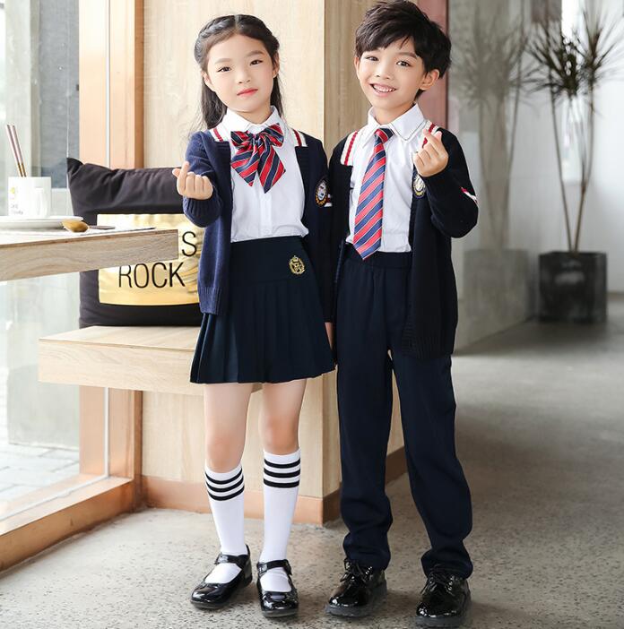 子供スーツセット フォーマルイギリス風　ニット羽織　学園制服5点セットアップ　春服中小生　100-185　大人　幼稚園　子供の日　キッズレースシャツ　ジュニア/女の子男の子ダンス衣装　コスム　ス 4,906円