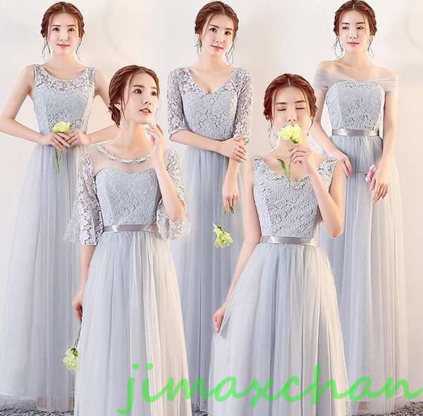 サマー　5色選　パーティードレス ワンピース　結婚式 ブライズメイド ドレス　Aライン ベアトップ　ロング