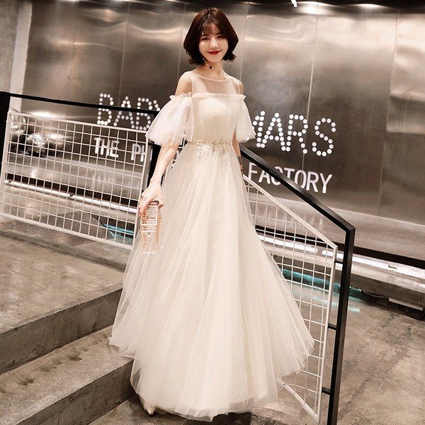 2021春パーティードレス セクシー 姫系 パフスリーブ 花嫁ロングドレス お呼ばれ 結婚式 誕生日