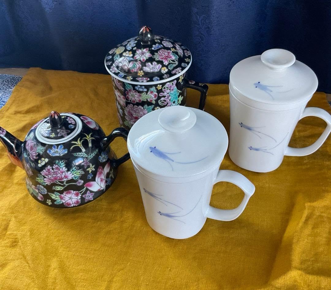中国茶器 ４点セット 花柄茶器2 白い茶器2