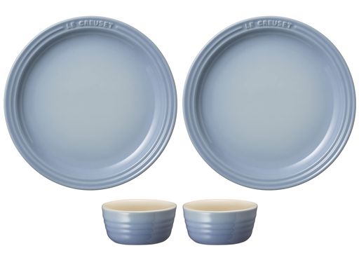 ル・クルーゼ(Le Creuset) ラウンド・プレート セット コースタルブルー 皿19cm ラムカン 4点セット 耐熱 耐冷 電子レンジ オーブン 食洗器 対応 結婚祝い 記念日 ブライダル ギフ 6,848円