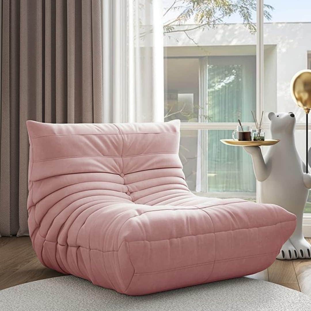 GRSMIS北欧風 ウール フロアソファ トーゴ風 特大 軽量 低反発 一人暮らし リラックス 畳対応 コンパクト おしゃれ モダン 小さいソファー インテリア (ピンク)