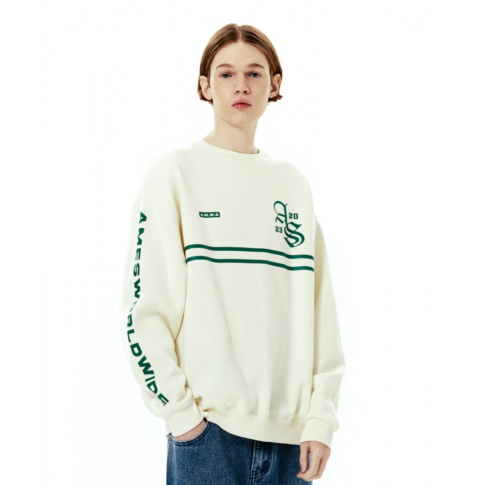 エイムズワールドワイドオールドイングリッシュロゴスウェットシャツクリーム