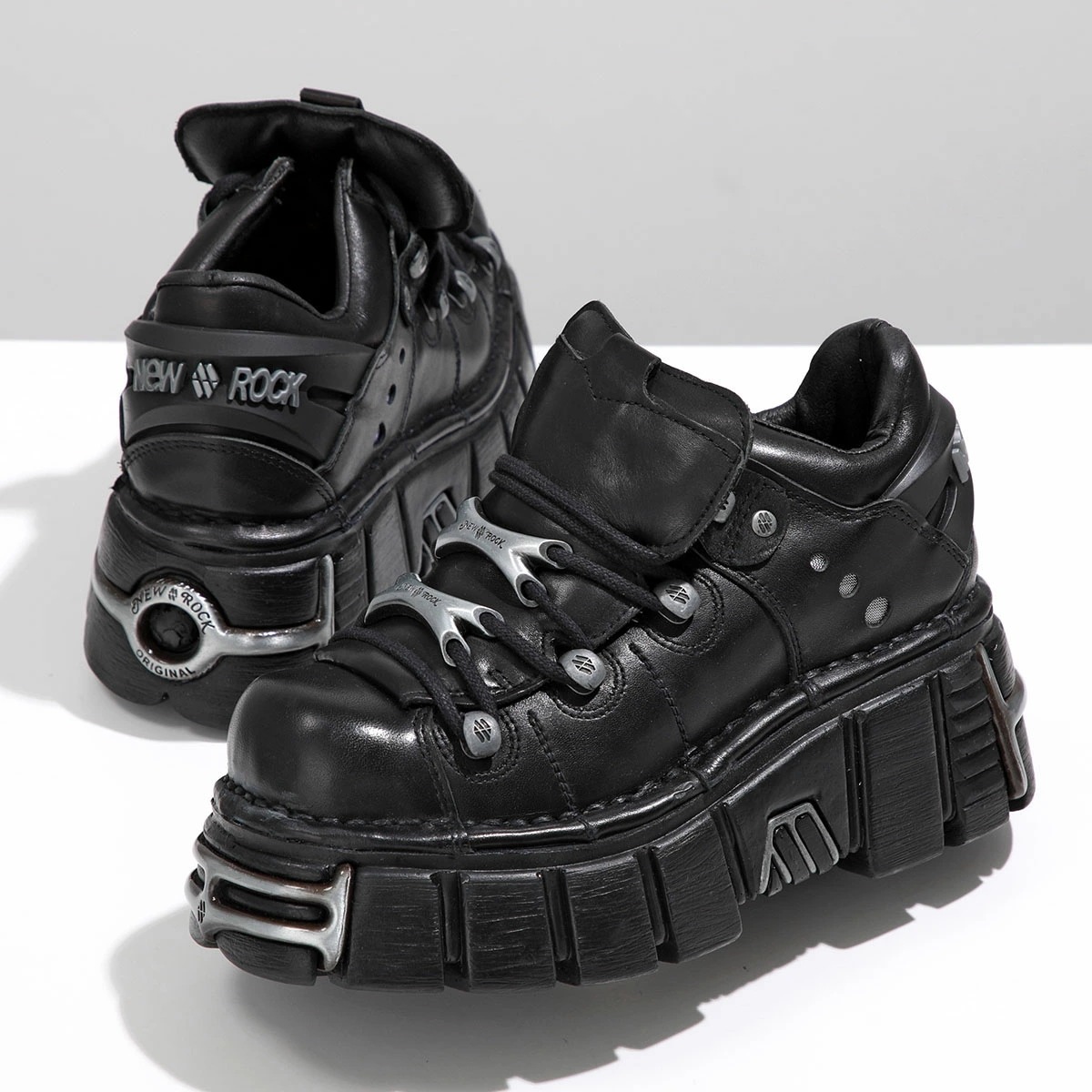 NEW ROCK ニューロック スニーカー M-120N-S26 レディース ローカット 厚底 チャンキーソール ロゴ レザー シューズ 靴 ブラック