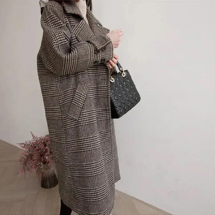 レディース 物 チェック柄 百掛け 厚手 スリム 中長セクション チェスターコート