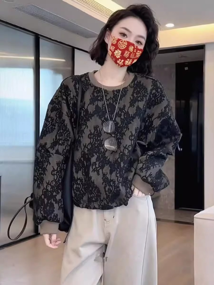 レディース トップス ニット セーター プルオーバー ミモレ 長袖 Uネック ラウンドネック オーバーサイズ レース ドロスト 厚手 ニット 大人可愛い きれいめ おしゃれ かっこいい ラフ 個性的