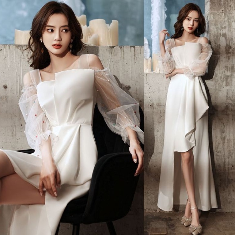 お財布に優しいパーティードレス かっこいい 個性的 韓国 白 ドレス 白いワンピース イブニングドレス ロングドレス 成人式ドレス 結婚式お呼ばれドレス 二次会 披露宴 冬 秋 夏 春 ロング アシン