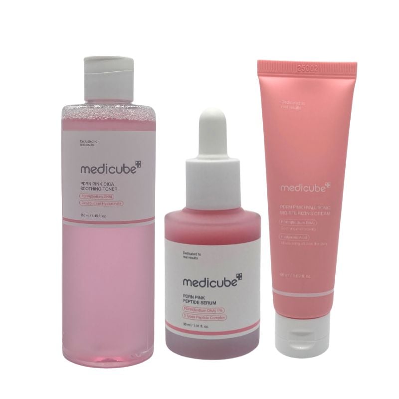 PDRN ピンク 基礎3点セット （ペプチドアンプル30ml＋トナー200ml＋ヒアルロニッククリーム50ml）/ 跡ケア・ハリ・保湿を一度に！PDRNフルスキンケアセット