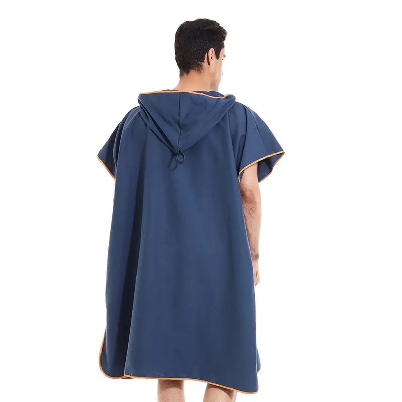 サーフポンチョタオルポンチョクイックドライタオルパーカーマイクロファイバービーチローブ変更ポンチョスイムタオルビーチポンチョ大人用 Navy 90x110cm