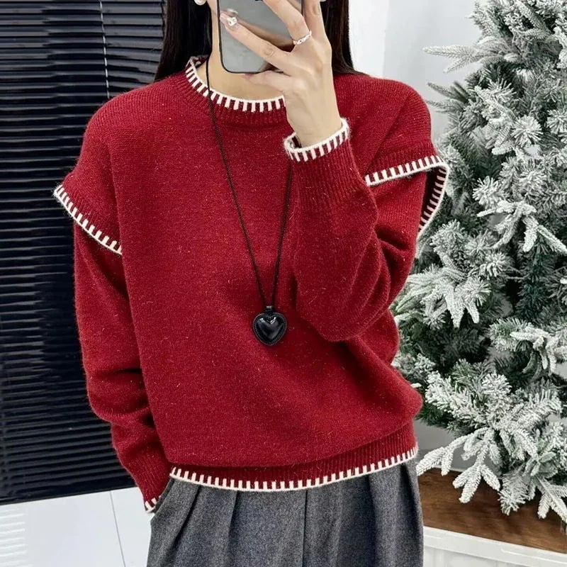 【初冬新入荷】ニット赤 セーター ラメ 落肩クリスマス ゆったり