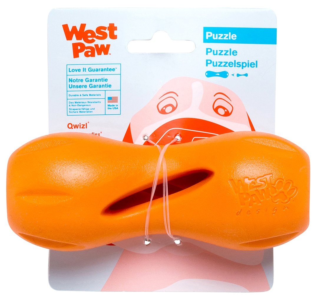 West Paw ゾゴフレックス クイズル 犬 おもちゃ 知育玩具 早食い防止 水に浮く ストレス解消 犬 おもちゃ 噛む ペット用品 犬 運動不足 犬のおもちゃ オレンジ S サイズ