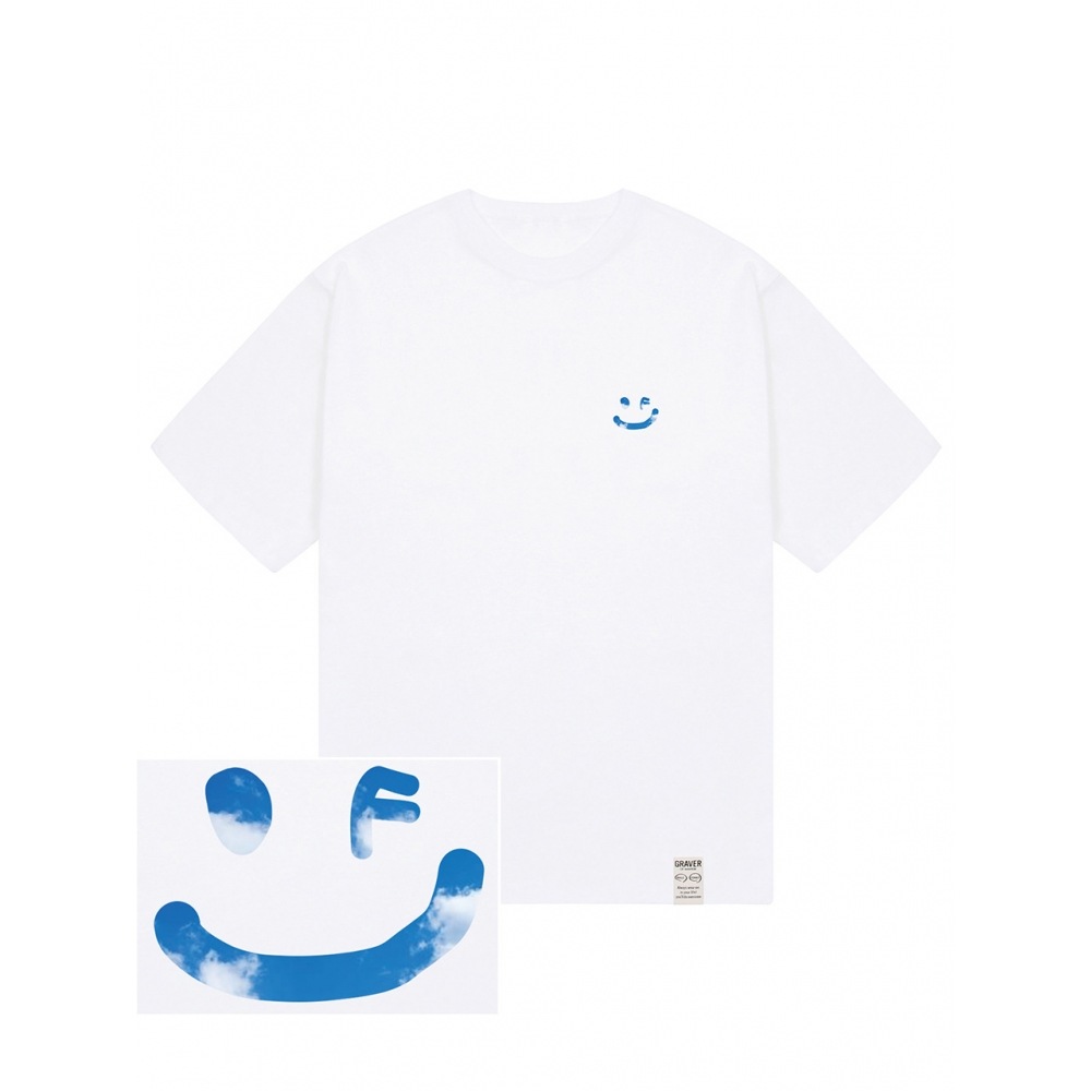 GRAVER SKY クラウドドローイングスマイルショートスリーブTシャツホワイト