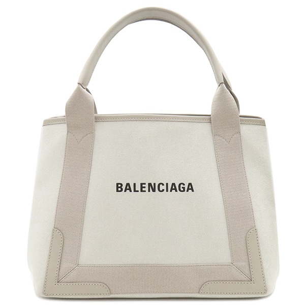 バレンシアガ BALENCIAGA トートバッグ ネイビーカバス S キャンバス レザー ベージュ シルバー金具 NAVY CABAS ポーチ付き 339933 【保存袋】【中古】