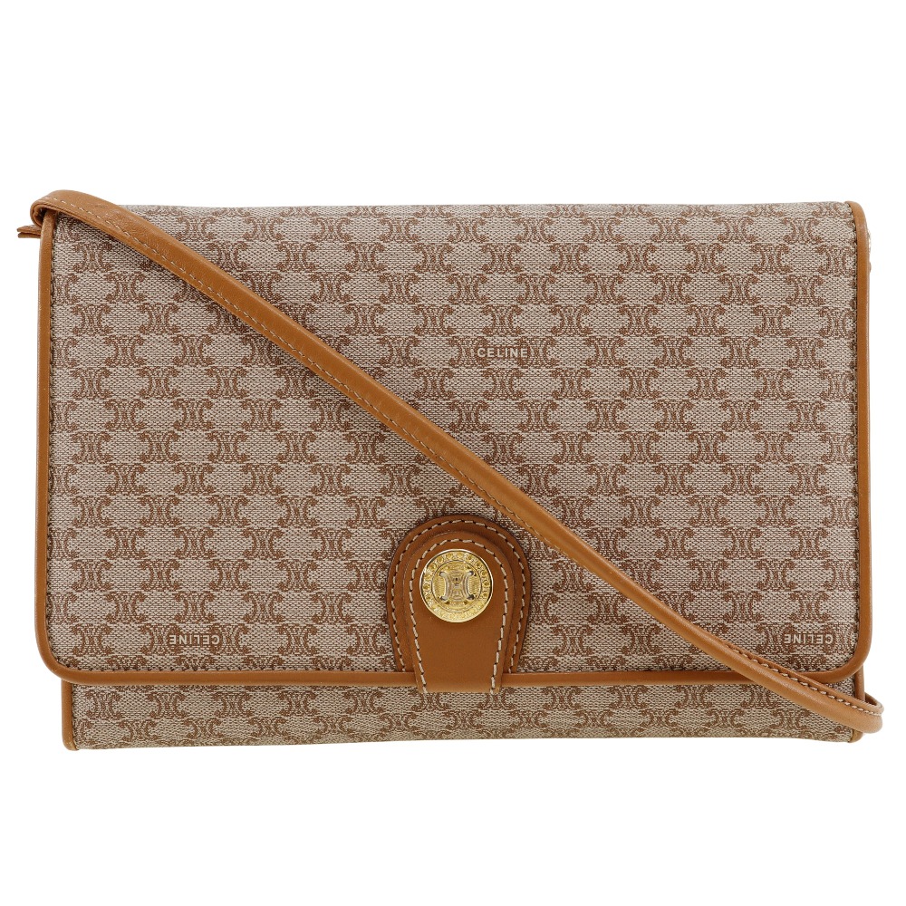 オールドセリーヌ マカダム 2WAYクラッチ ショルダーバッグ PVC レザー ベージュ レディース 中古品