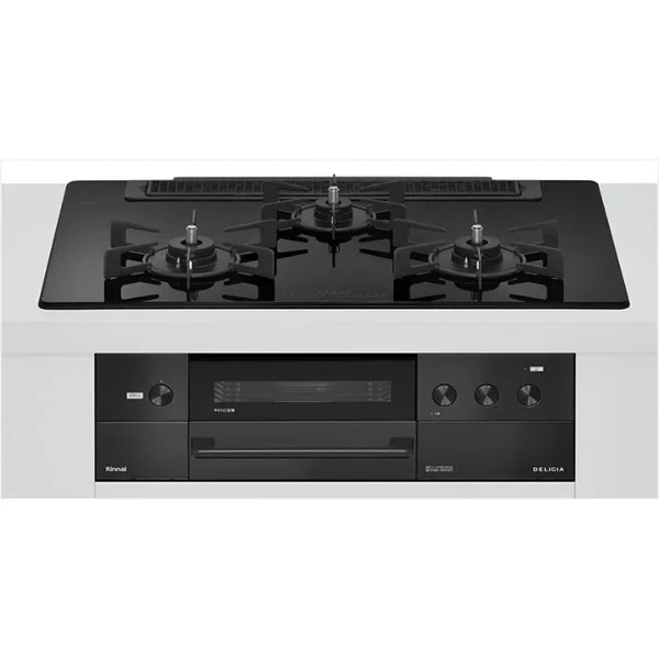ビルトインガスコンロ プロパンガス用 両側強火タイプ 3口 75cm RHS71W38M11RNBW-LP ナイトブラック DELICIA