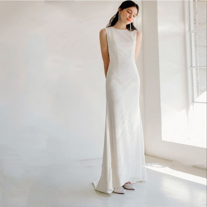 ウェディングドレス スレンダードレス ウエディングドレス 二次会 花嫁 パーティードレス 披露宴 ブライダル 結婚式 ロングドレス 演奏会 シンプル 大きいサイズ