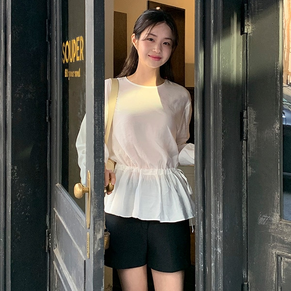 (フェミニンルック/レイヤードブラウス/両面着用可能) ローズアン ストラップ シャーリング 両面タイ ブラウス bs8102