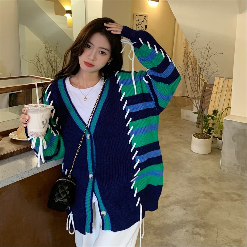 ステッチ網み ニットカーディガン ストライプ ニット セーター カーディガン. ジャケット アウター レディース ゆったり 春 秋 冬 オフィスコーデ ママコーデ 体型カバー ニット カジュアル アメ