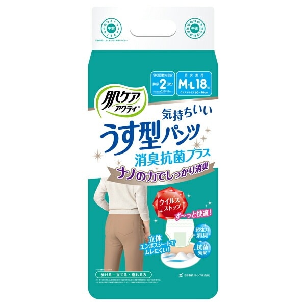肌ケアアクティ薄型パンツ消臭抗菌プラスM-L 18枚4個入り (1ケース)(SH)